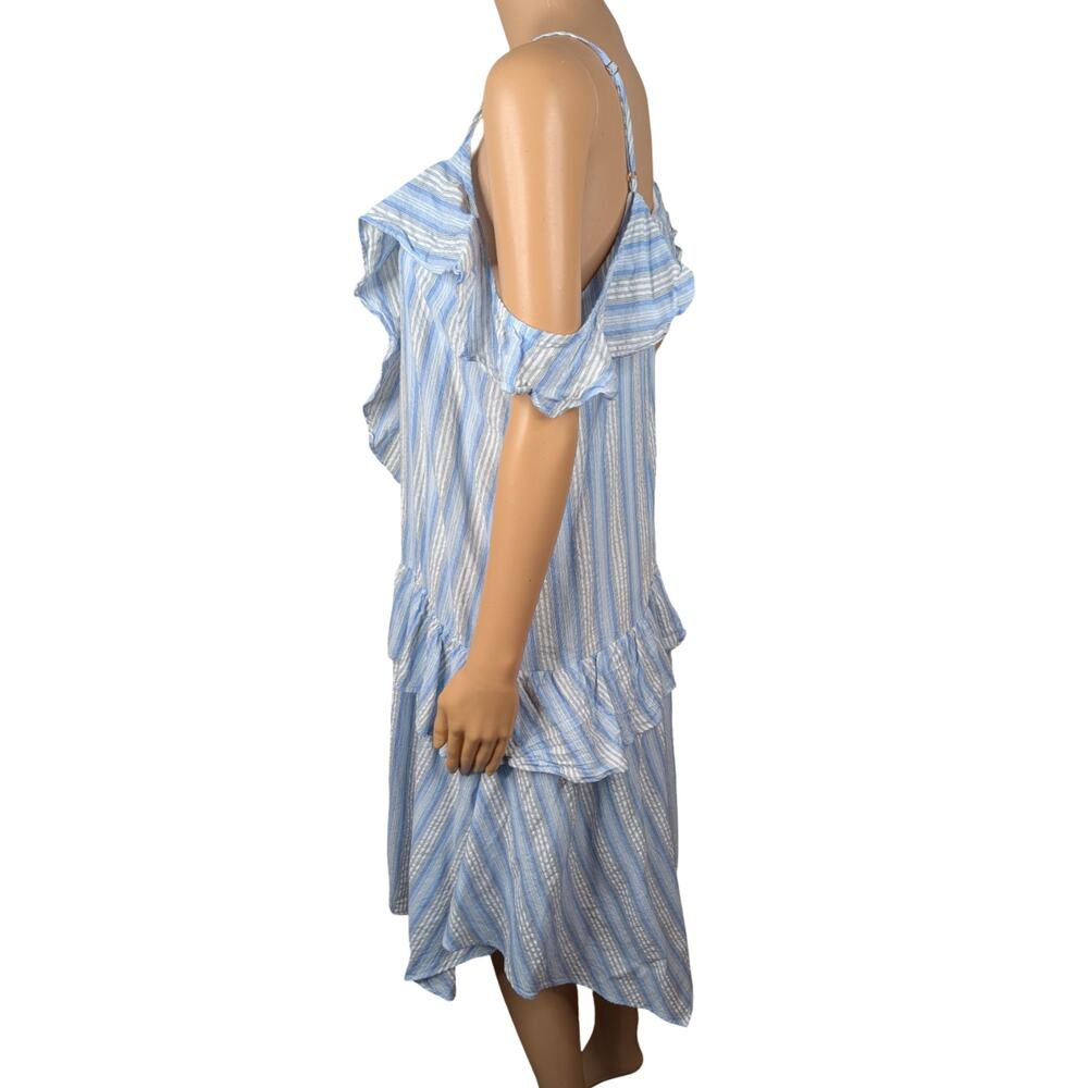 Moon River Anthropologie Blue White Stripe Ruffle Asymmetric Hanky Hem Dress M - Picture 10 of 14